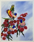 Lorikeets In Blossom fine art reproduction print by Sally McLean Artist, Australian wildlife art