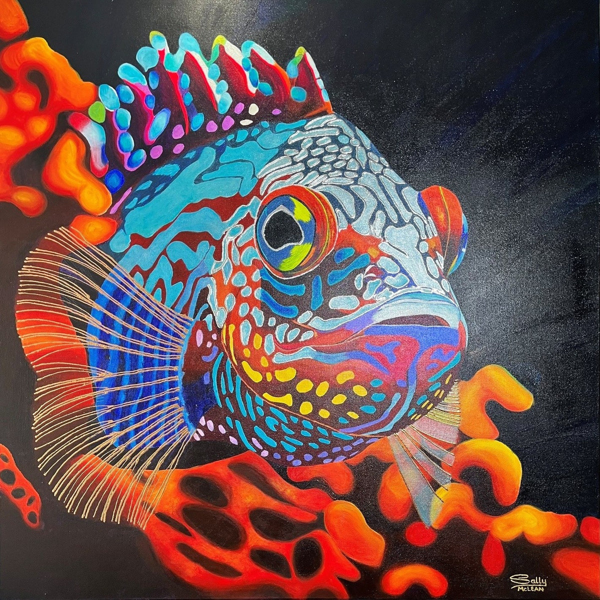 Psycho Coral mixed media original artwork by Sally McLean Artist