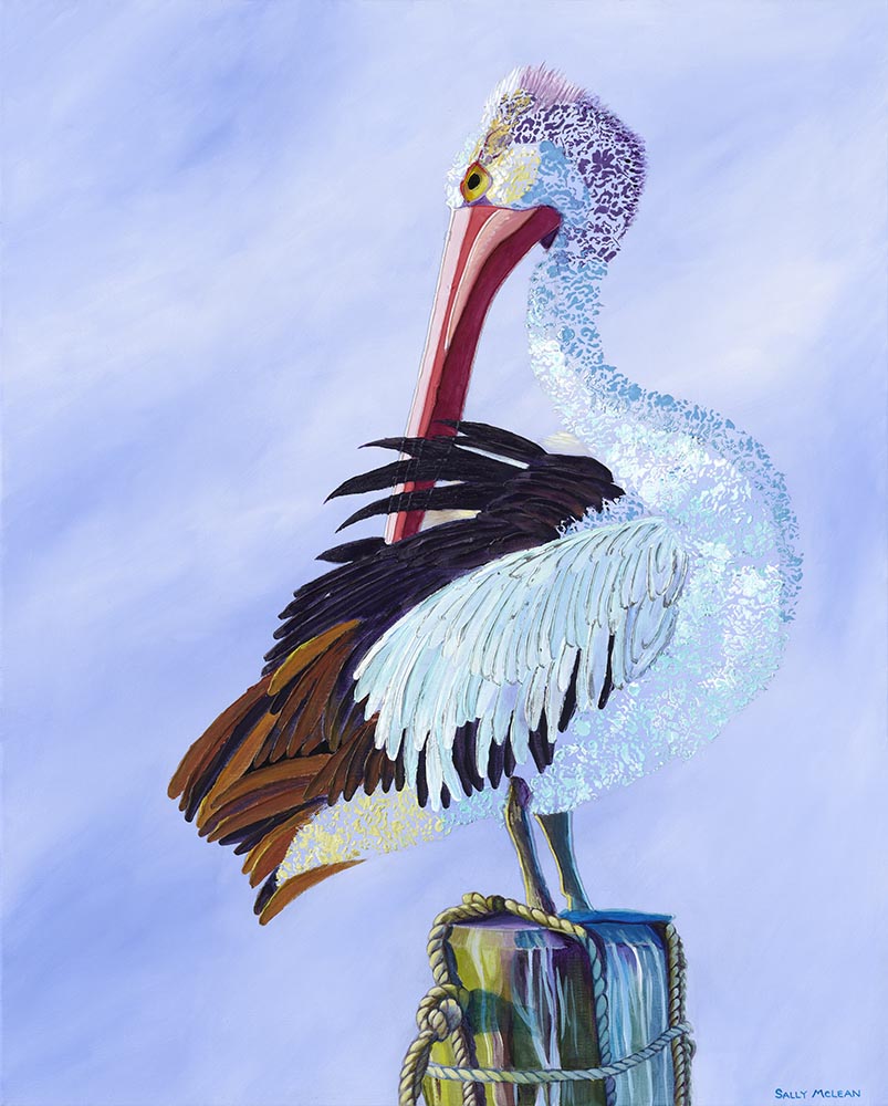 Pelican Pete acrylic original artwork by Sally McLean Artist, Australian wildlife art